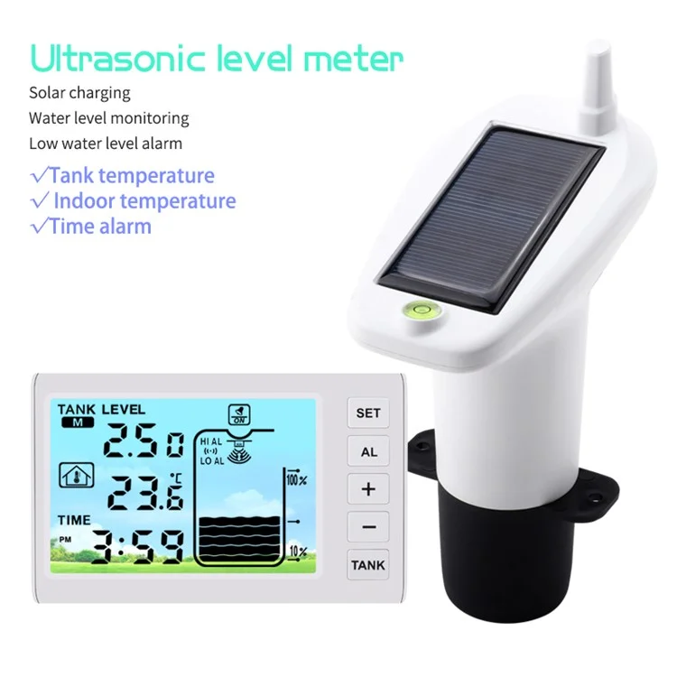 TS-FT003 Ultrasonic Liquid Level Meter for Water Tank 4.3 Inch Digital Display Solar Charging Water Level Monitor