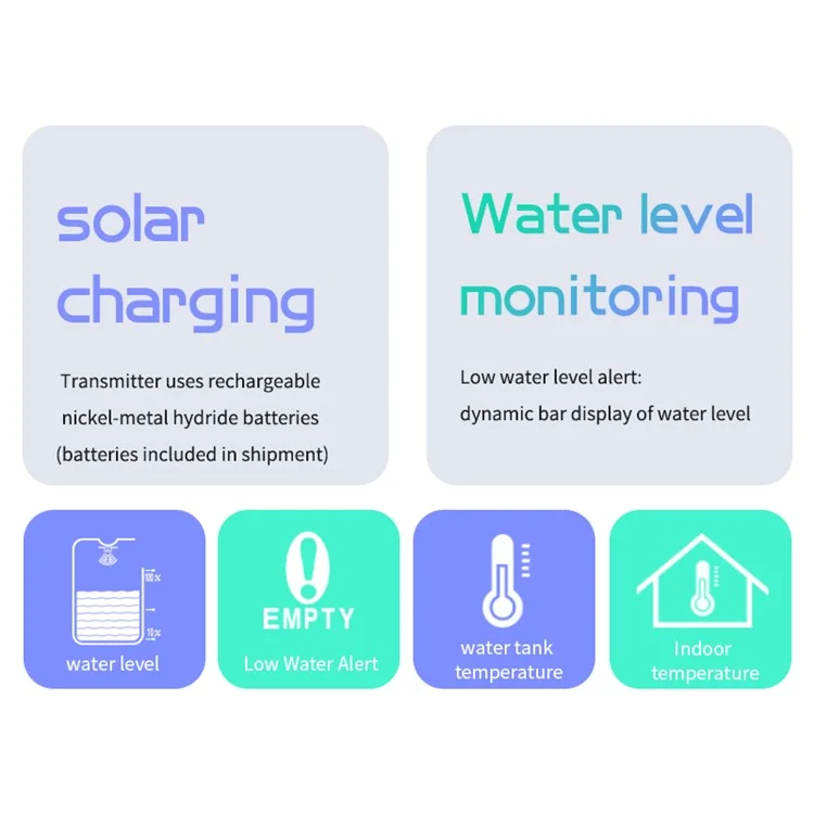 TS-FT003 Ultrasonic Liquid Level Meter for Water Tank 4.3 Inch Digital Display Solar Charging Water Level Monitor