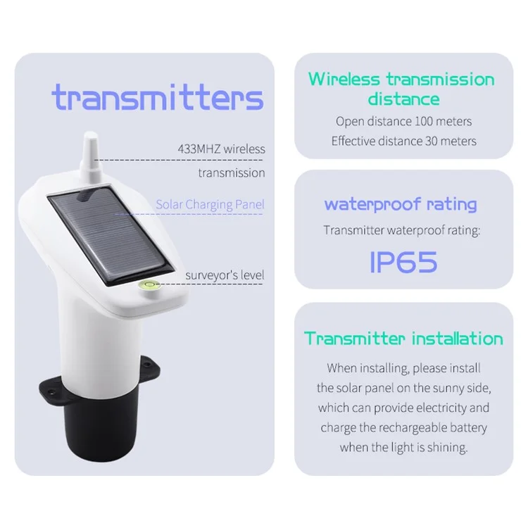TS-FT003 Ultrasonic Liquid Level Meter for Water Tank 4.3 Inch Digital Display Solar Charging Water Level Monitor