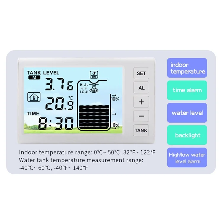 TS-FT003 Ultrasonic Liquid Level Meter for Water Tank 4.3 Inch Digital Display Solar Charging Water Level Monitor