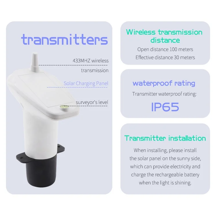 TS-FT005 Medidor de Nivel de Tanque de Agua Ultrasónico con Pantalla Digital de 4,3 Pulgadas, Alarma de Nivel Alto y Bajo con Retroiluminación