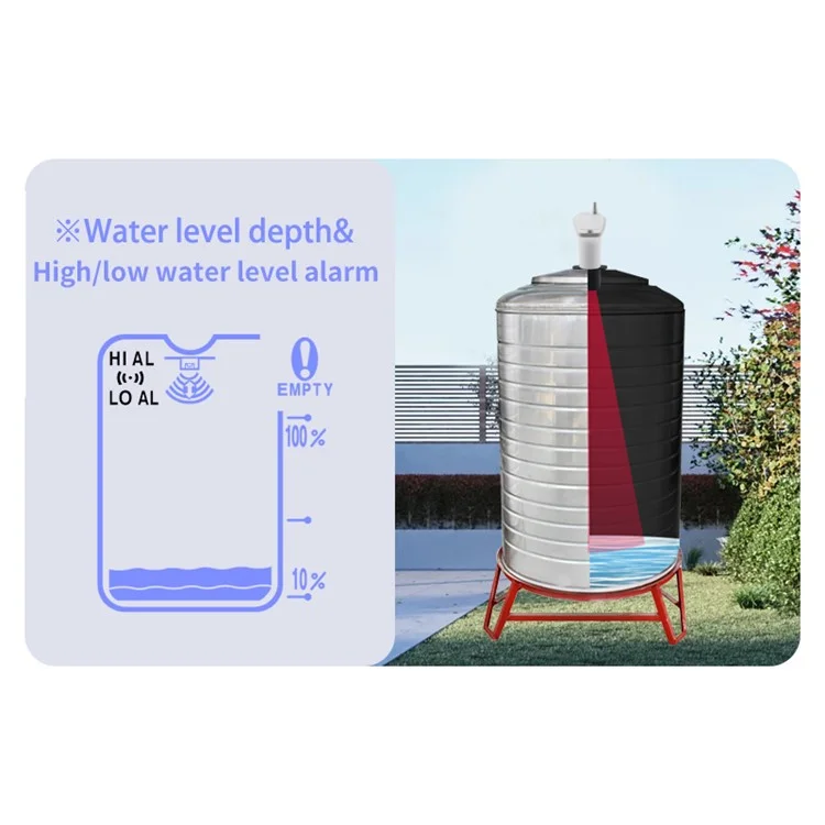 TS-FT005 Medidor de Nivel de Tanque de Agua Ultrasónico con Pantalla Digital de 4,3 Pulgadas, Alarma de Nivel Alto y Bajo con Retroiluminación