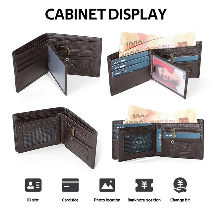 MANDU Men's Wallet Stylish Splicing Short Multi Card Slots Holder RFID Blocking - Black