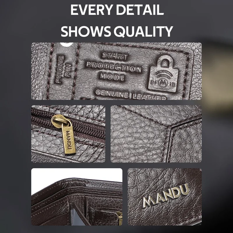 MANDU Men's Wallet Stylish Splicing Short Multi Card Slots Holder RFID Blocking - Black