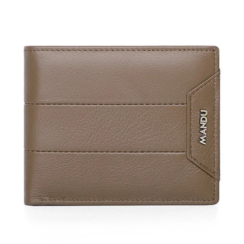 MANDU Mens Wallet Short Bifold RFID Blocking Multi Card Slots Large Capacity Slim Wallet - Brown