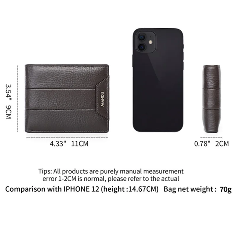 MANDU Mens Wallet Short Bifold RFID Blocking Multi Card Slots Large Capacity Slim Wallet - Brown