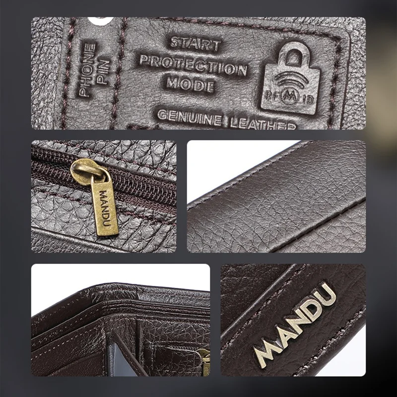MANDU Mens Wallet Short Bifold RFID Blocking Multi Card Slots Large Capacity Slim Wallet - Brown