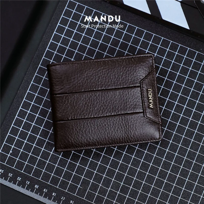 MANDU Mens Wallet Short Bifold RFID Blocking Multi Card Slots Large Capacity Slim Wallet - Brown