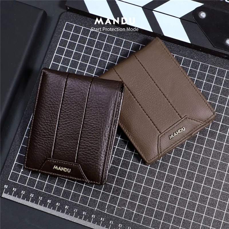 MANDU Mens Wallet Short Bifold RFID Blocking Multi Card Slots Large Capacity Slim Wallet - Brown