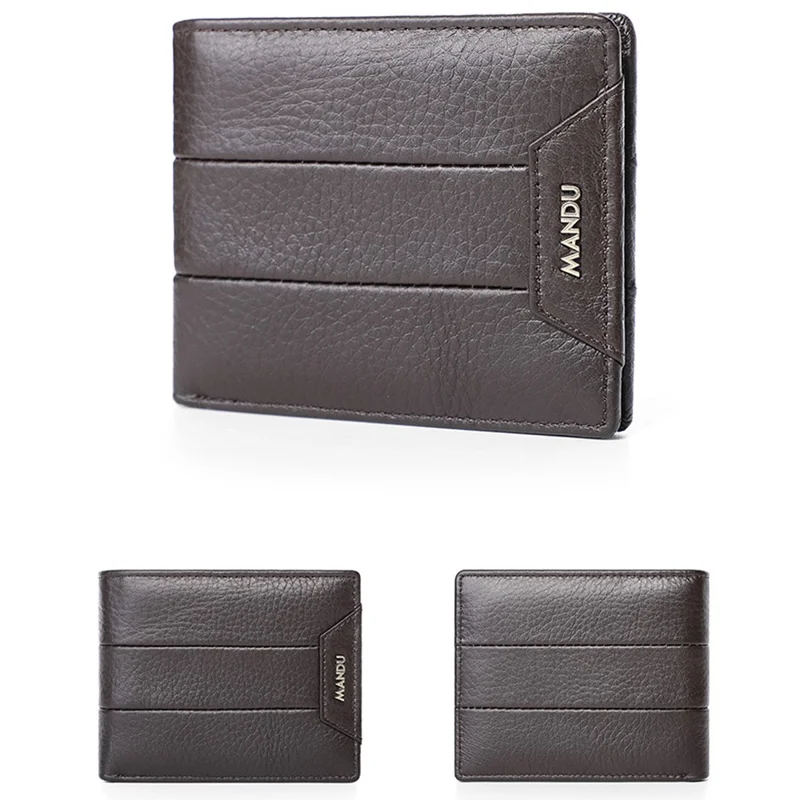 MANDU Mens Wallet Short Bifold RFID Blocking Multi Card Slots Large Capacity Slim Wallet - Brown