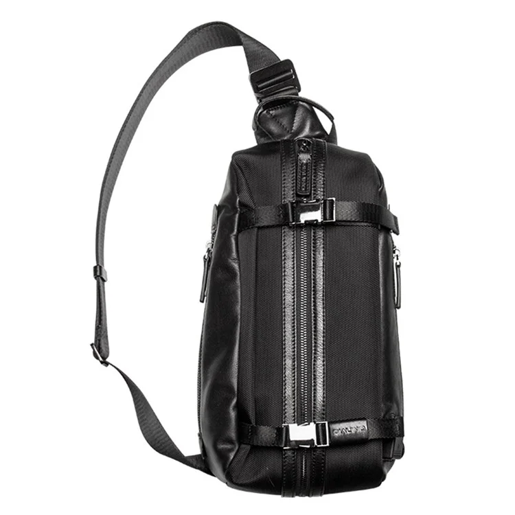 QIALINO Multifunctional Crossbody Bag with USB Port Genuine Cow Leather Chest Pouch Lightweight Casual Waist Bag for Men / Women