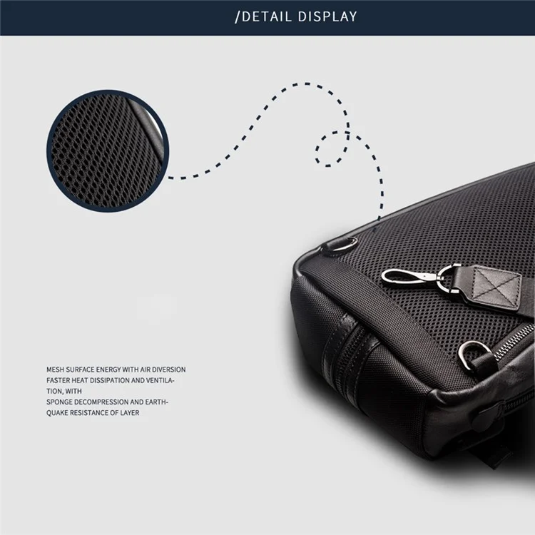 QIALINO Multifunctional Crossbody Bag with USB Port Genuine Cow Leather Chest Pouch Lightweight Casual Waist Bag for Men / Women