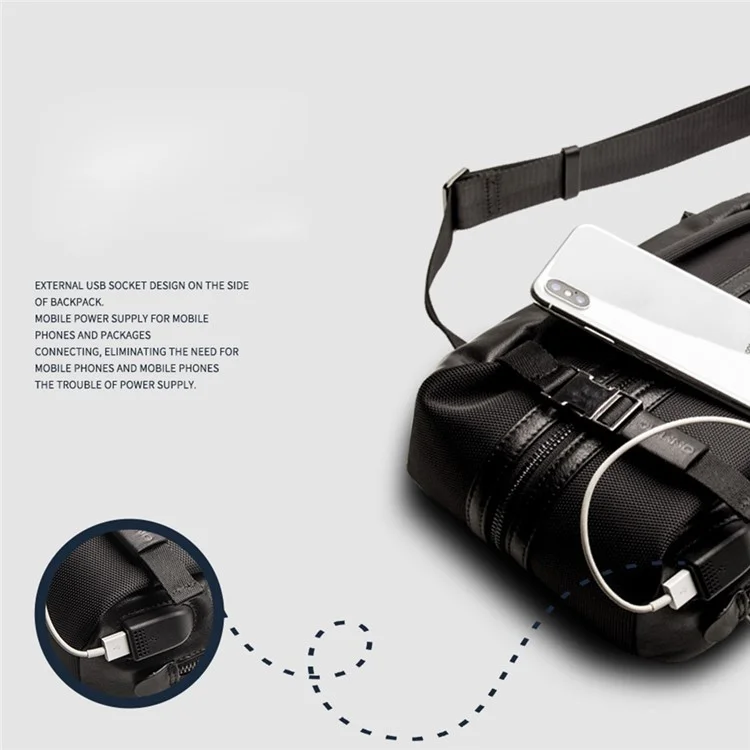 QIALINO Multifunctional Crossbody Bag with USB Port Genuine Cow Leather Chest Pouch Lightweight Casual Waist Bag for Men / Women