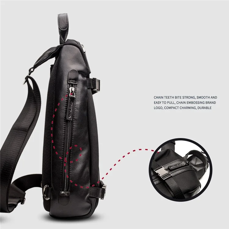 QIALINO Multifunctional Crossbody Bag with USB Port Genuine Cow Leather Chest Pouch Lightweight Casual Waist Bag for Men / Women