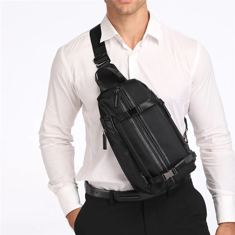 QIALINO Multifunctional Crossbody Bag with USB Port Genuine Cow Leather Chest Pouch Lightweight Casual Waist Bag for Men / Women