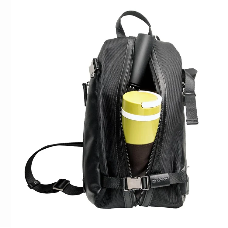QIALINO Multifunctional Crossbody Bag with USB Port Genuine Cow Leather Chest Pouch Lightweight Casual Waist Bag for Men / Women