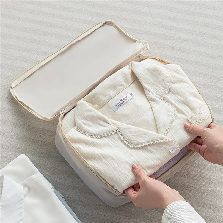 6Pcs / Set Travel Compression Packing Bags Memory Like Fabric Luggage Organizer Clothes Toiletries Storage Bags - Beige