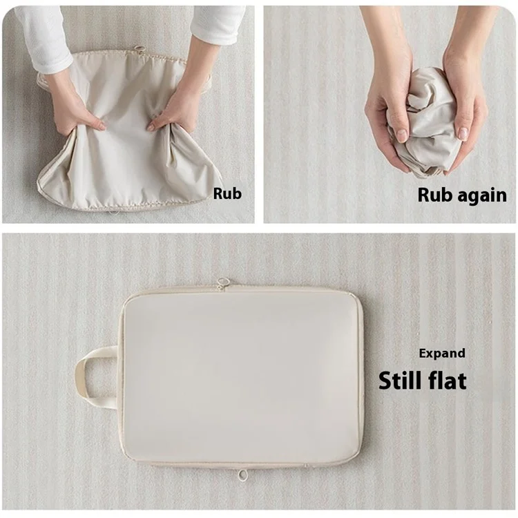 6Pcs / Set Travel Compression Packing Bags Memory Like Fabric Luggage Organizer Clothes Toiletries Storage Bags - Beige
