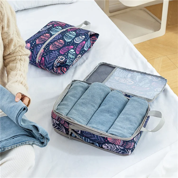 4Pcs Compression Packing Cubes Set Visible Mesh Clothes Storage Travel Luggage Organizer Bags - Feather