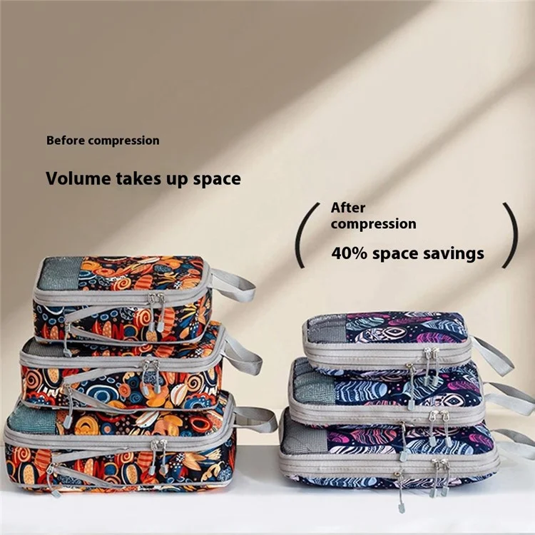 4Pcs Compression Packing Cubes Set Visible Mesh Clothes Storage Travel Luggage Organizer Bags - Feather