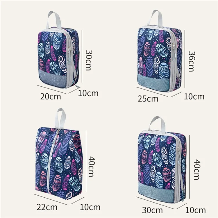 4Pcs Compression Packing Cubes Set Visible Mesh Clothes Storage Travel Luggage Organizer Bags - Feather