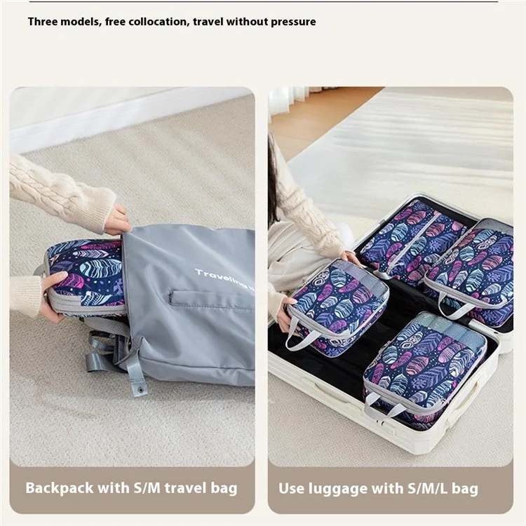 4Pcs Compression Packing Cubes Set Visible Mesh Clothes Storage Travel Luggage Organizer Bags - Feather