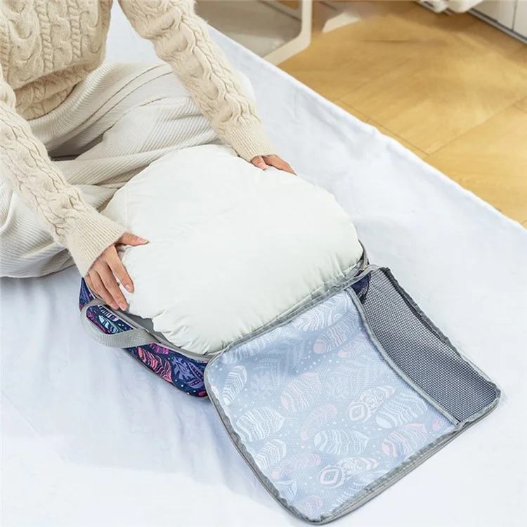 4Pcs Compression Packing Cubes Set Visible Mesh Clothes Storage Travel Luggage Organizer Bags - Feather