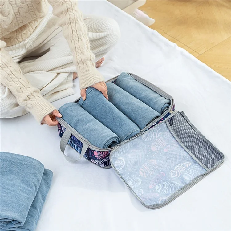 4Pcs Compression Packing Cubes Set Visible Mesh Clothes Storage Travel Luggage Organizer Bags - Feather