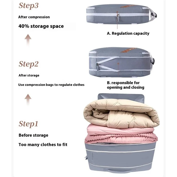 Expandable Compression Pouch for Travel Clothes Down Jacket Waterproof Storage Bag, Size L - Grey