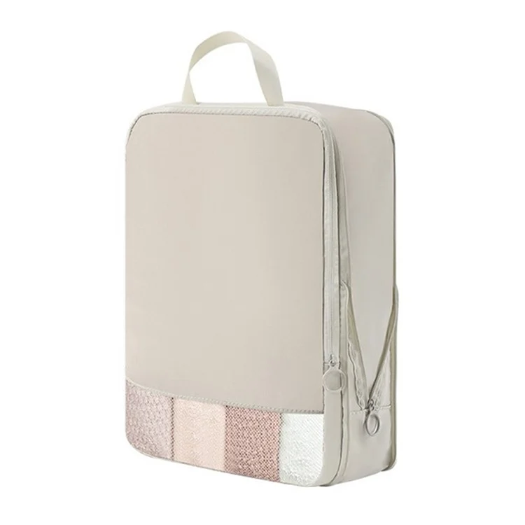 Travel Compression Packing Cube See Through Mesh Clothes Organizer Bag for Business Trip, Size M - Beige