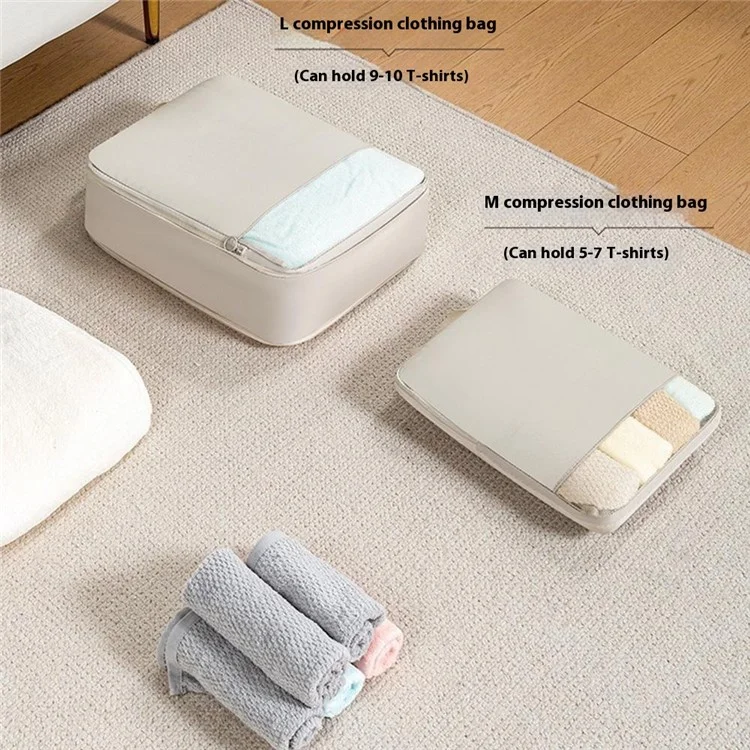Travel Compression Packing Cube See Through Mesh Clothes Organizer Bag for Business Trip, Size M - Beige