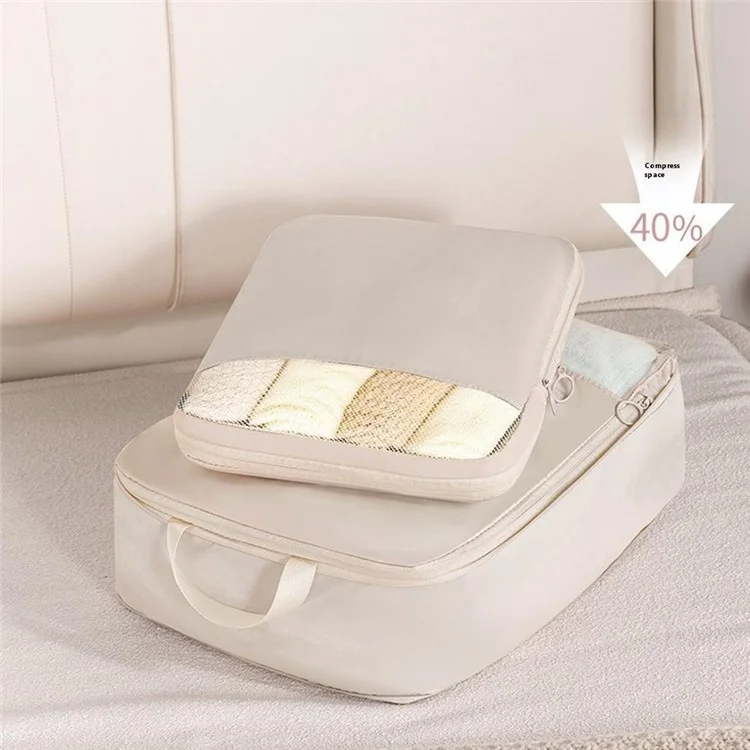 Travel Compression Packing Cube See Through Mesh Clothes Organizer Bag for Business Trip, Size M - Beige