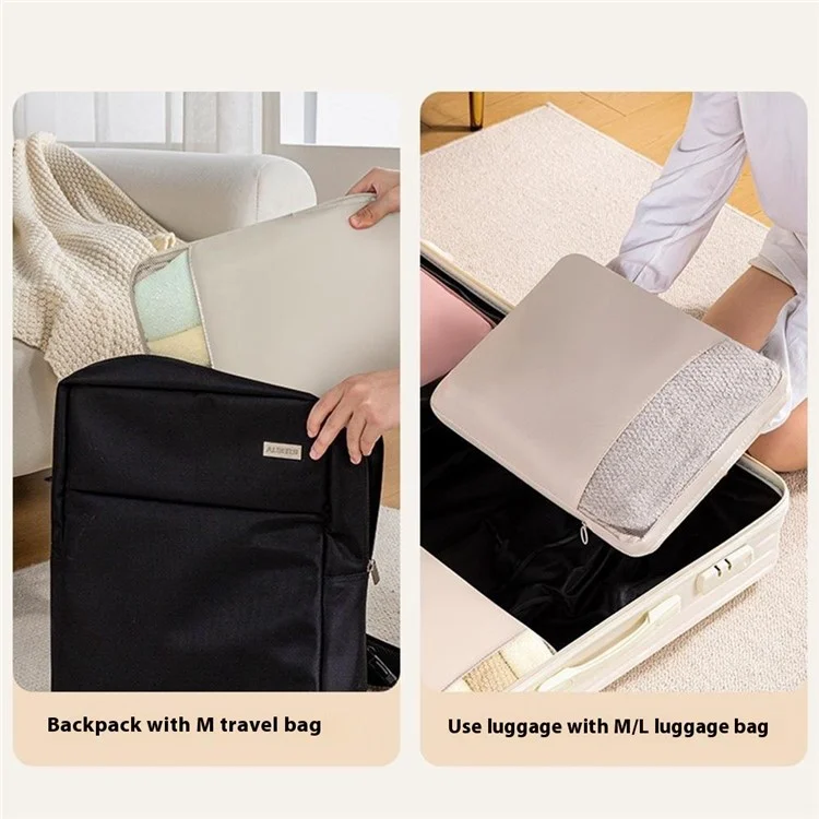 Travel Compression Packing Cube See Through Mesh Clothes Organizer Bag for Business Trip, Size M - Beige