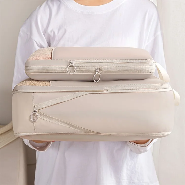 Travel Compression Packing Cube See Through Mesh Clothes Organizer Bag for Business Trip, Size M - Beige