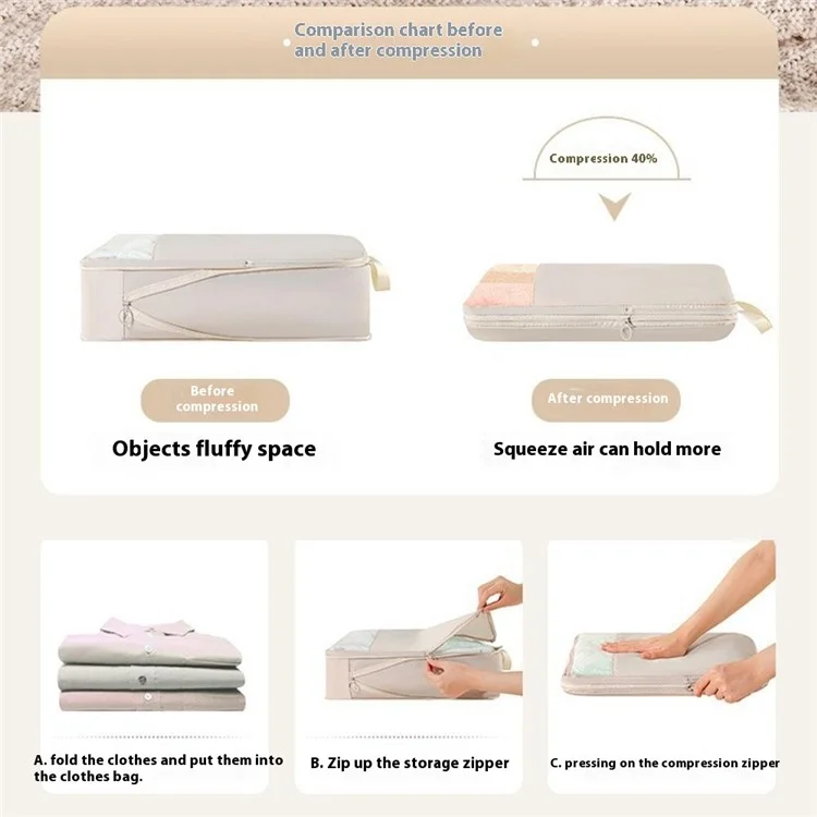 Travel Compression Packing Cube See Through Mesh Clothes Organizer Bag for Business Trip, Size M - Beige