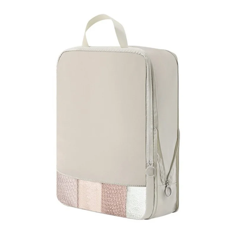 Travel Compression Packing Cube See Through Mesh Clothes Organizer Bag for Business Trip, Size L - Beige