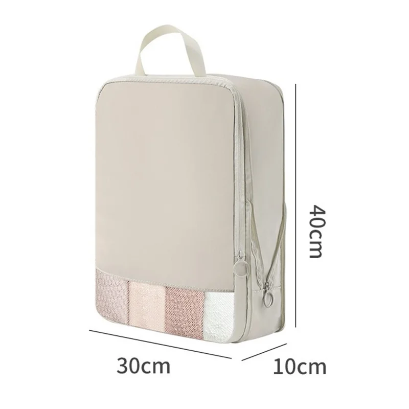 Travel Compression Packing Cube See Through Mesh Clothes Organizer Bag for Business Trip, Size L - Beige