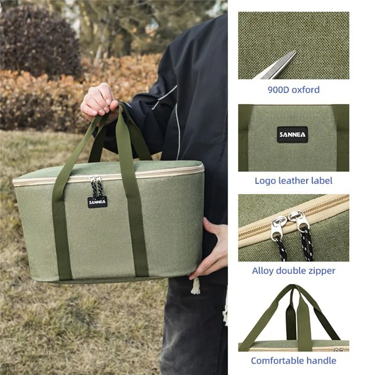 SANNE 21115 28L Outdoor Picnic Bag Oxford Fabric Work Lunch Bag Insulated Cooler Tote Bags for Camping