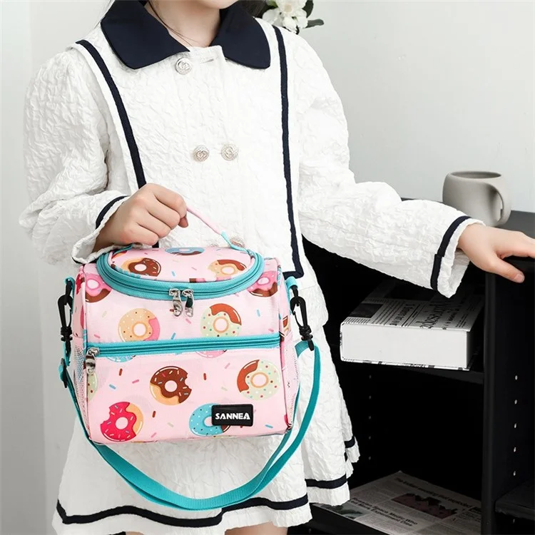 SANNE 23111 5L Insulated Lunch Bag Portable Cooler Tote Thermal Food Container for Students  /  Children - Pink Doughnut