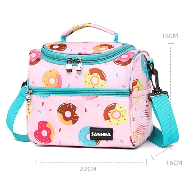 SANNE 23111 5L Insulated Lunch Bag Portable Cooler Tote Thermal Food Container for Students  /  Children - Pink Doughnut