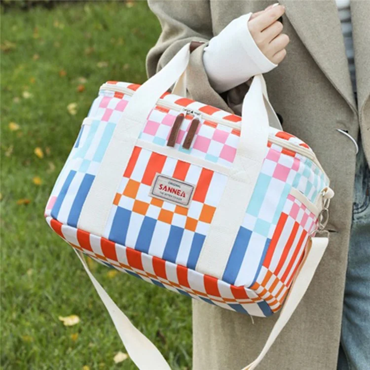 SANNE 23021 Bolsa Térmica de 29L para Comida con Estampado de Playa, Tejido Oxford, Aislante, para Exteriores, con Asas - Diseño de Cuadrícula