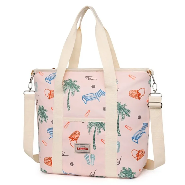 SANNE 23021 29L Oxford Fabric Cooler Bag Beach Print Handheld Outdoor Insulated Lunch Bag - Coconut Tree