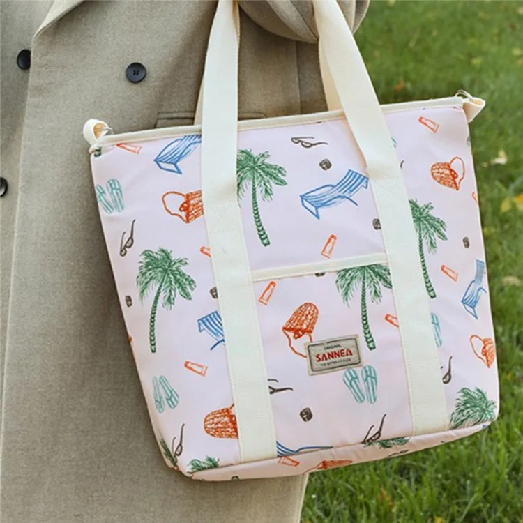 SANNE 23021 29L Oxford Fabric Cooler Bag Beach Print Handheld Outdoor Insulated Lunch Bag - Coconut Tree