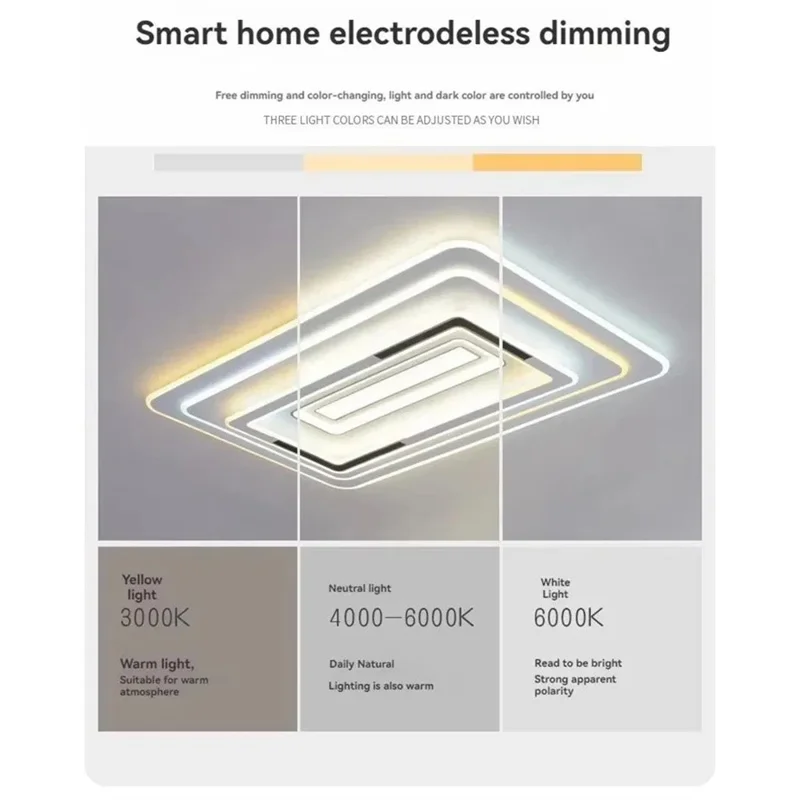 48x48cm 60W Stepless Dimming Ceiling Light with Remote Control Living Room Bedroom High-End Square Lamp