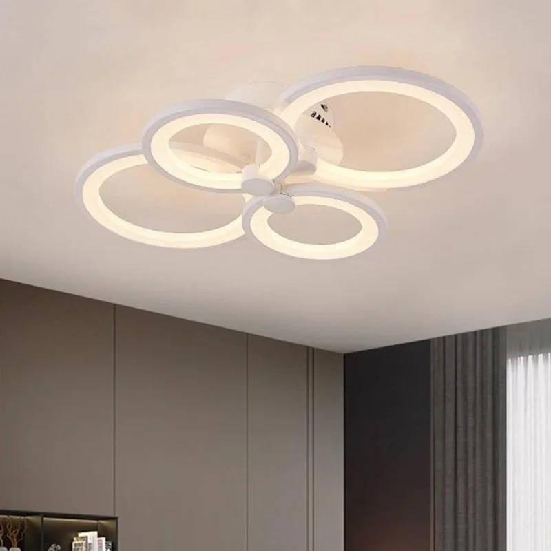 Lámpara de Techo LED Circular de Acrílico con 4 Cabezales y Control Remoto para Salón y Comedor - Blanca