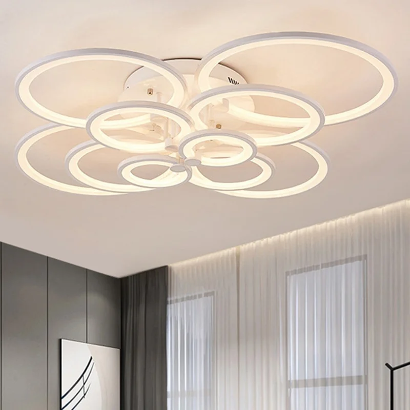 10 Heads Acrylic Circle Dimmable LED Ceiling Lamp with Remote Control for Living Room Dining Room - White