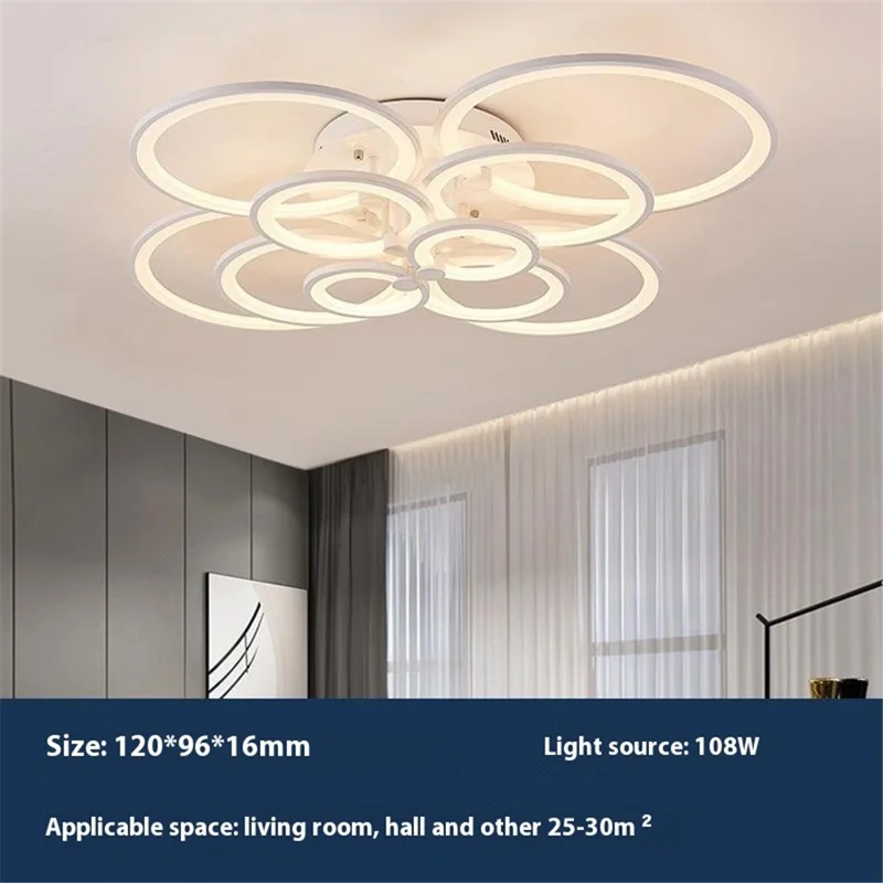 10 Heads Acrylic Circle Dimmable LED Ceiling Lamp with Remote Control for Living Room Dining Room - White
