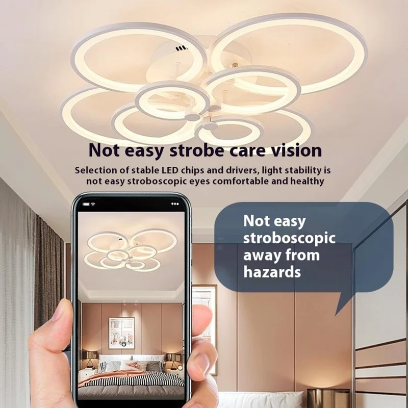 10 Heads Acrylic Circle Dimmable LED Ceiling Lamp with Remote Control for Living Room Dining Room - White