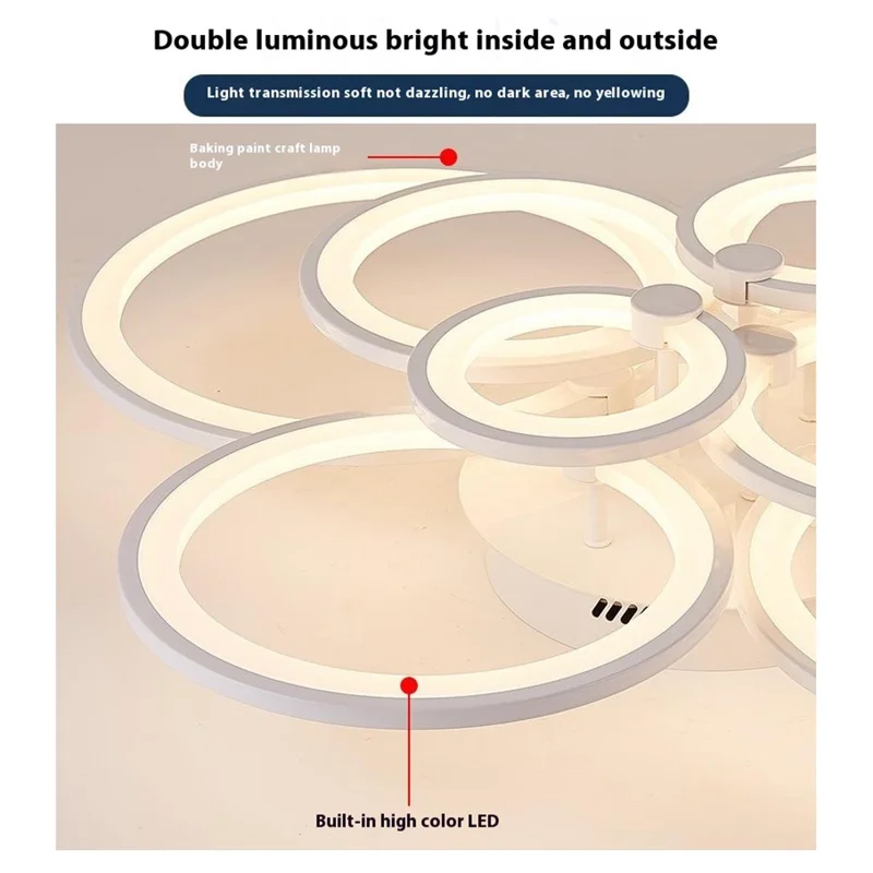 10 Heads Acrylic Circle Dimmable LED Ceiling Lamp with Remote Control for Living Room Dining Room - White