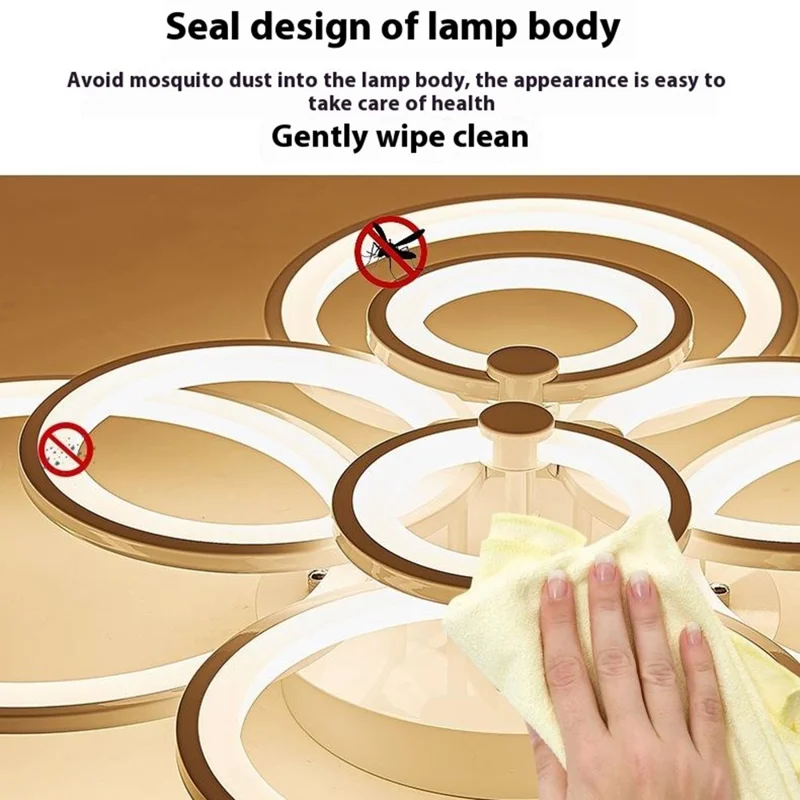 10 Heads Acrylic Circle Dimmable LED Ceiling Lamp with Remote Control for Living Room Dining Room - White